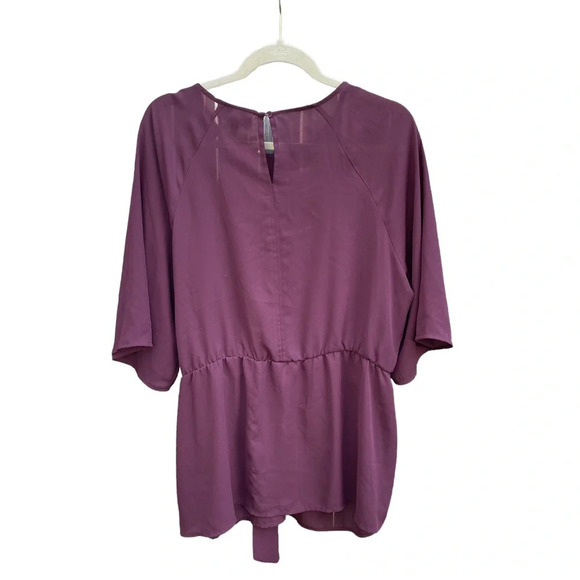 LANE BRYANT PURPLE SHEER FLOWY WAIST TIE BLOUSE - Picture 2 of 4